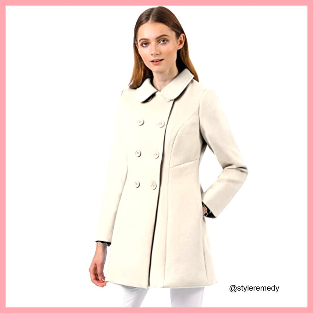 Polyester Peter Pan Collar Double Breasted Trench… - image 2